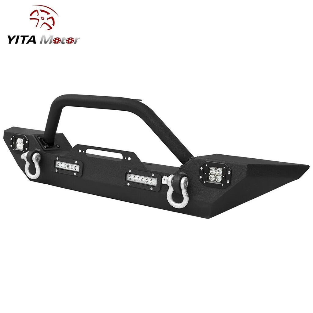 YITAMOTOR® for 1987-2006 Jeep Wrangler TJ YJ Steel Front Bumper w/ Winch Plate & Led Lights