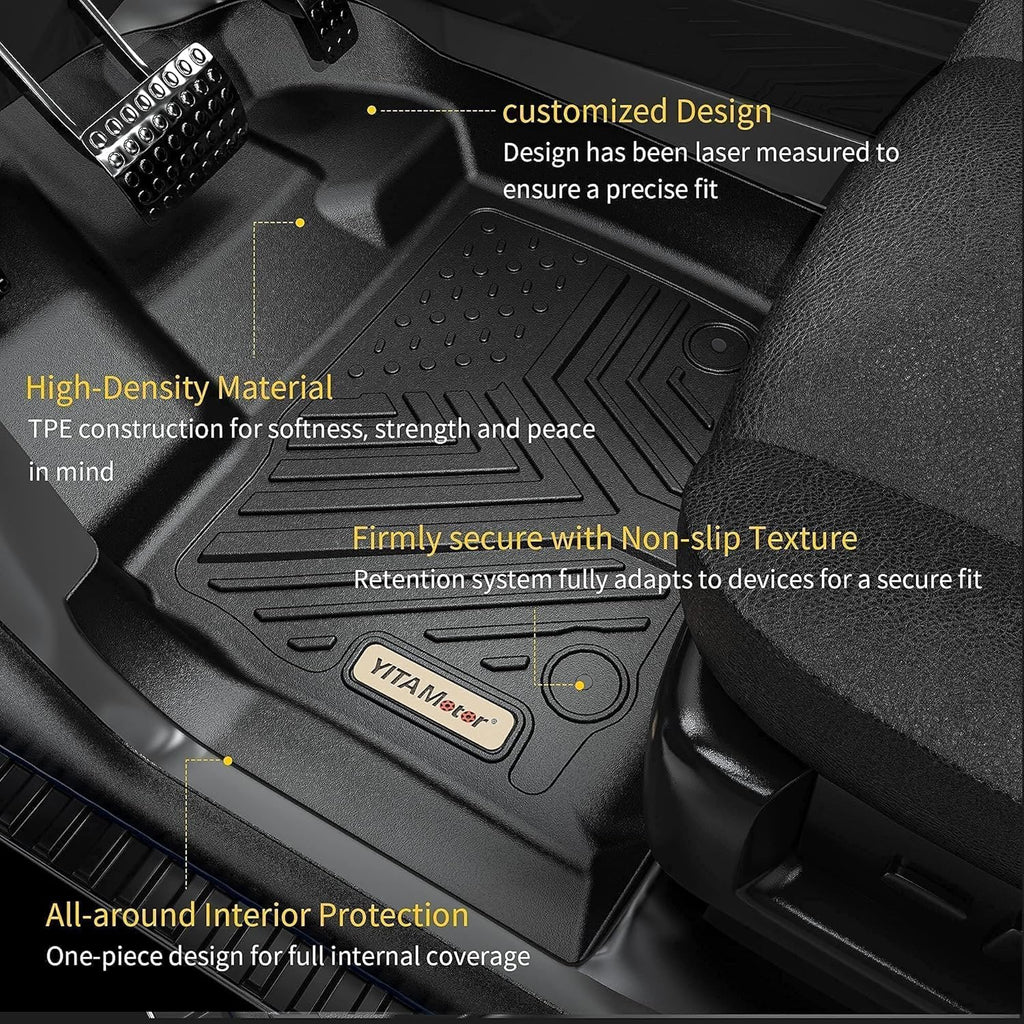 YITAMOTOR® Floor Mats for 2014-2018 Silverado/Sierra 1500, 2015-2019 2500/3500 HD, Double Cab Only, 1st & 2nd Row Protection Liners