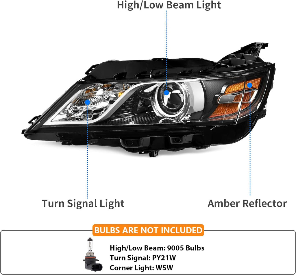 YITAMOTOR® 2014-2020 Chevy Impala Black Housing Halogen Projector LH+RH Pair Headlights