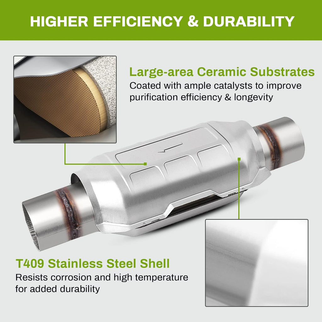 YITAMOTOR® ATCC00042 2-Pack Universal Catalytic Converter, 2.5" Inlet/Outlet Catalytic Converter with Heat Shield, Stainless Steel Shell (EPA Compliant)