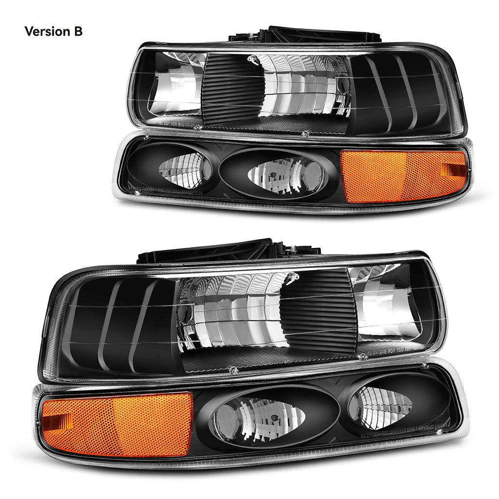 YITAMOTOR® 1999-2002 Chevy Silverado Faros delanteros + luces traseras LED negras