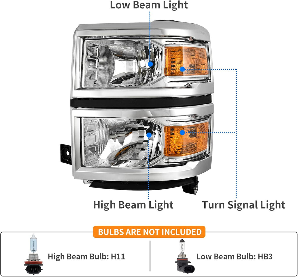 Faros delanteros YITAMOTOR® faros delanteros cromados para Chevy Silverado 1500 2014-2015 lado ámbar