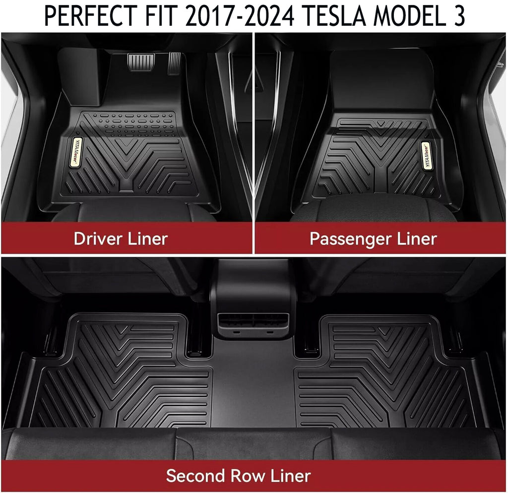 YITAMOTOR® Full Set Floor Mats & Cargo Liner for 2017-2024 Tesla Model 3, All-Weather Carpet Protection