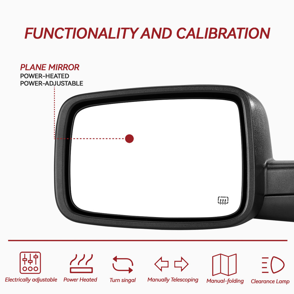 YITAMOTOR® 2009-2016 Dodge Ram 1500, 2010-2016 Ram 2500 3500 4500 5500 Espejo lateral izquierdo del conductor