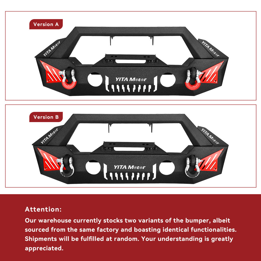 YITAMOTOR® Front Bumper Compatible with 2018-2024 Jeep Wrangler JL & Unlimited (2/4 Doors), 2020-2023 Gladiator JT w/Fog Light Holes & 2 x D-Rings & Winch Plate