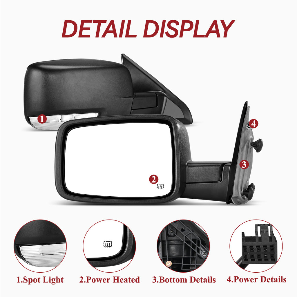 YITAMOTOR® 2009-2016 Dodge Ram 1500, 2010-2016 Ram 2500 3500 4500 5500 Left Driver Side Mirror