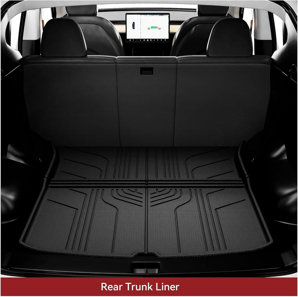 YITAMOTOR® Tesla Model Y Floor Mats Set Custom Fit 2020-2023, TPE All-Weather Cargo Liners Rear Cargo Tray Trunk Automotive Floor Mat Interior Accessories, Black