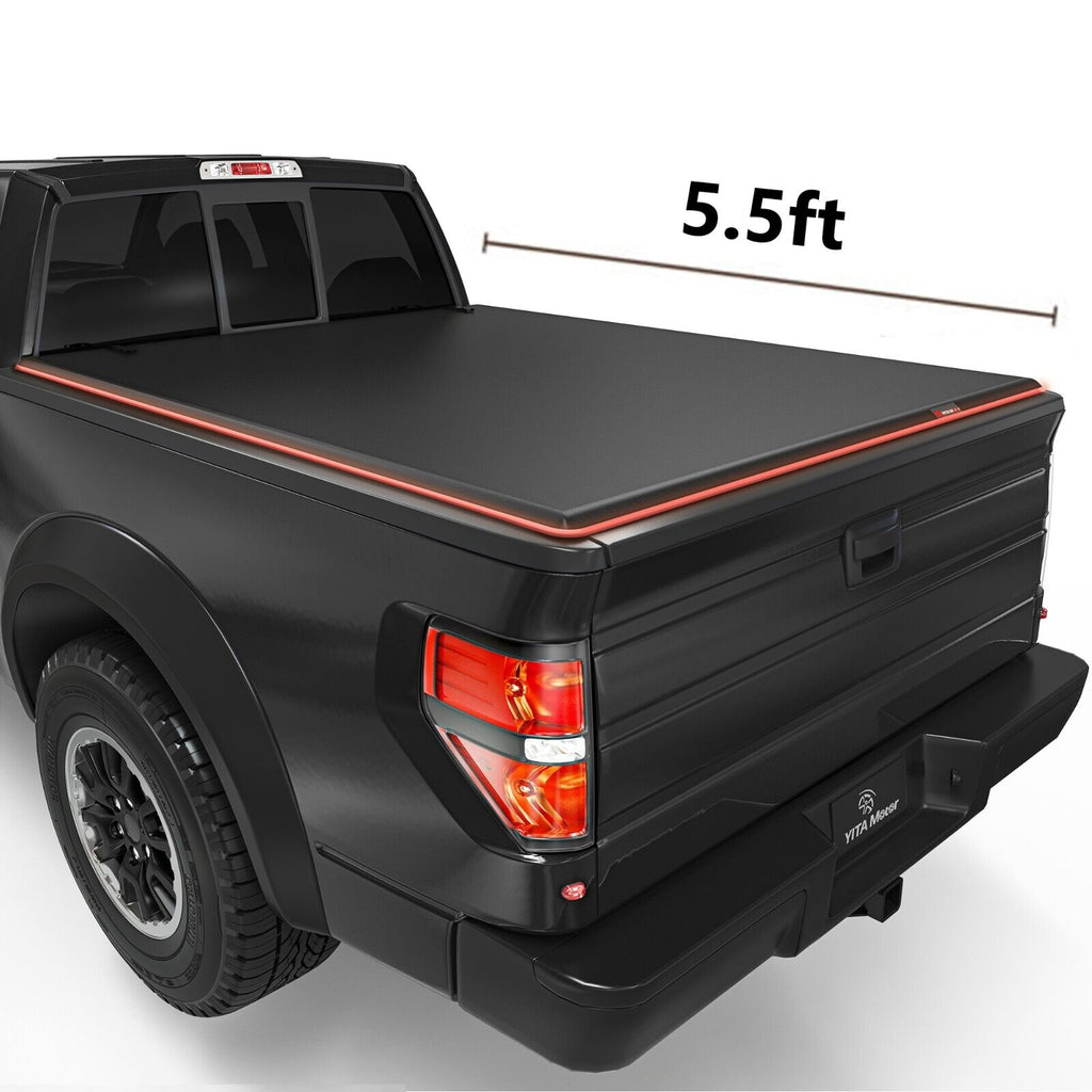 YITAMOTOR® Cubierta Tonneau suave de 5.5 pies con 3 pliegues para Ford F150 2015-2024 estilo tira reflectante