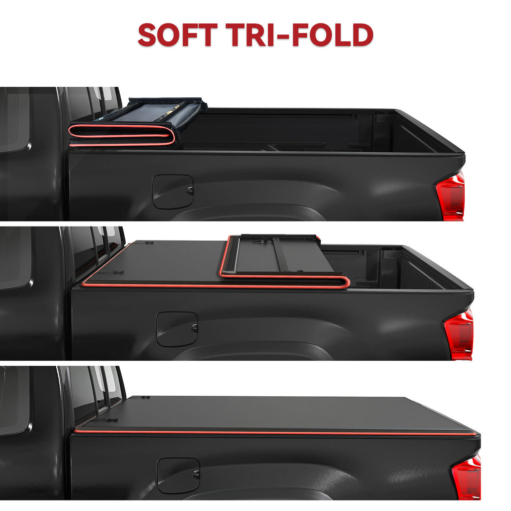 YITAMOTOR® 5.5 ft Tonneau Cover Soft 3-Fold for 2015-2024 Ford F150 Reflective Strip Style