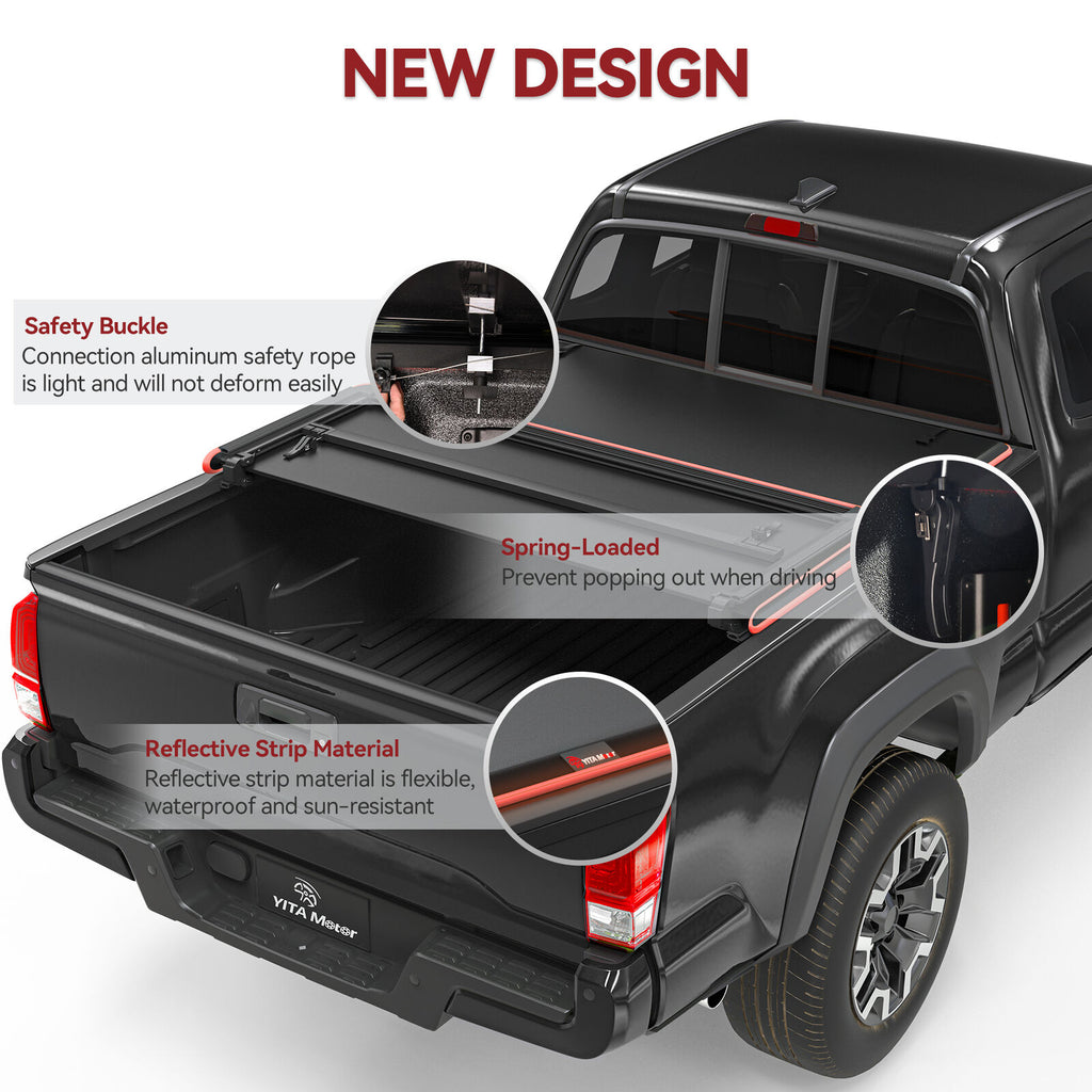 YITAMOTOR® Cubierta Tonneau suave de 5.5 pies con 3 pliegues para Ford F150 2015-2024 estilo tira reflectante