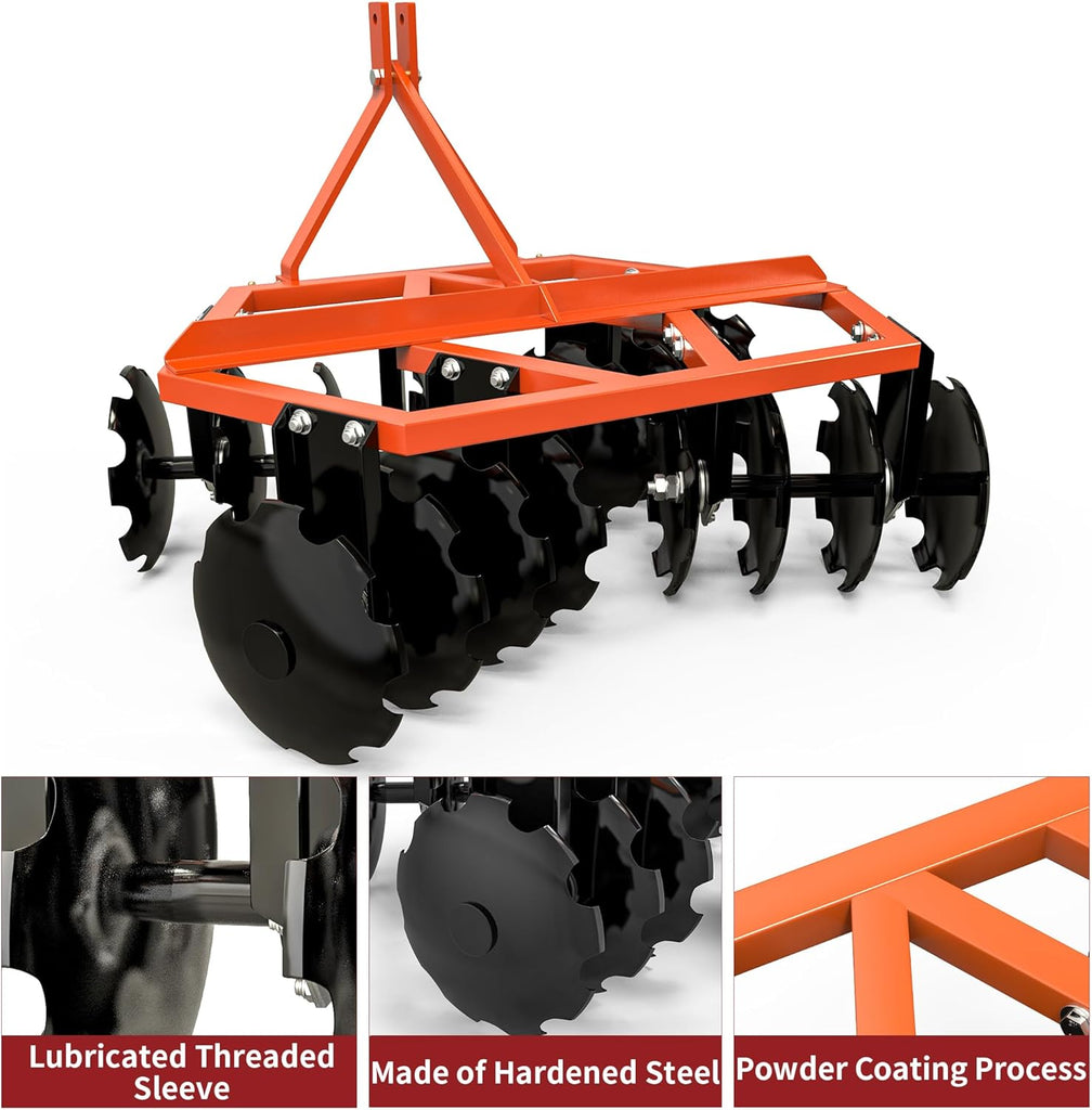 YITAMOTOR® 5 FT Notched Disc Harrow Plow Fits for Cat0&1 for Kubota, BX, LM25H, WLM, NorTrac, Yanmar, Kioti, Cat, John Deere Tractor