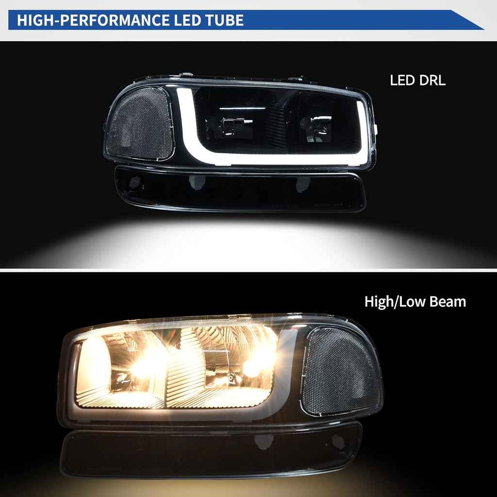 YITAMOTOR® LED DRL 1999 -2006 GMC Sierra 1500 2500, 2001-2006 Yukon XL Headlights Assembly