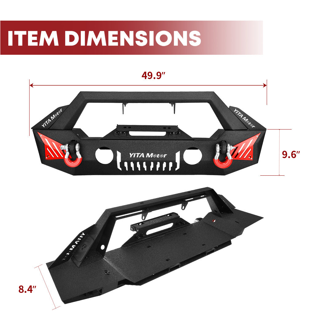 Parachoques delantero YITAMOTOR® compatible con Jeep Wrangler JL 2018-2024 y Unlimited (2/4 puertas), Gladiator JT 2020-2023 con orificios para luces antiniebla y 2 anillos en D y placa de cabrestante