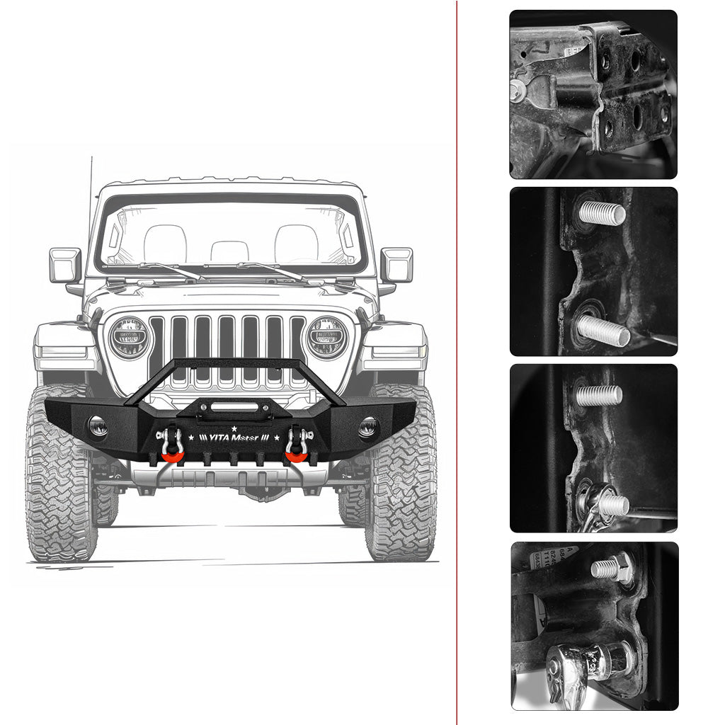 YITAMOTOR® 2018-2024 Jeep Wrangler JL/ 2020-2023 Jeep Gladiator Front Bumper with Winch Plate & D-Rings & Fog Holes