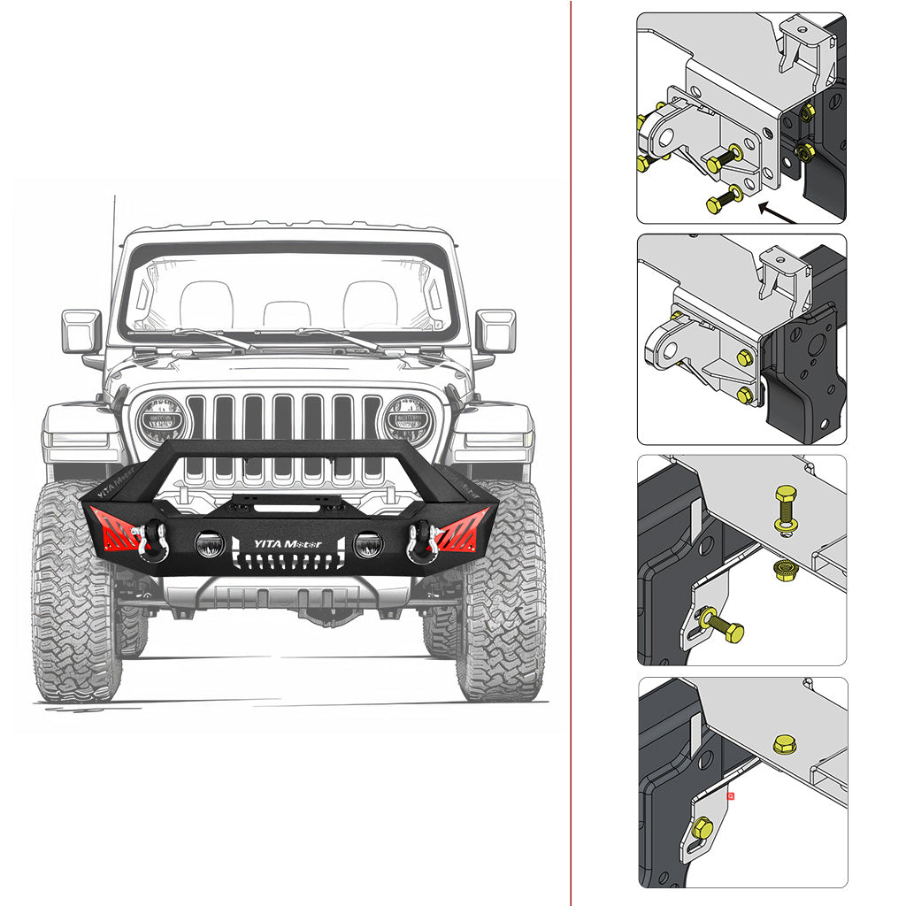 Parachoques delantero YITAMOTOR® compatible con Jeep Wrangler JL 2018-2024 y Unlimited (2/4 puertas), Gladiator JT 2020-2023 con orificios para luces antiniebla y 2 anillos en D y placa de cabrestante