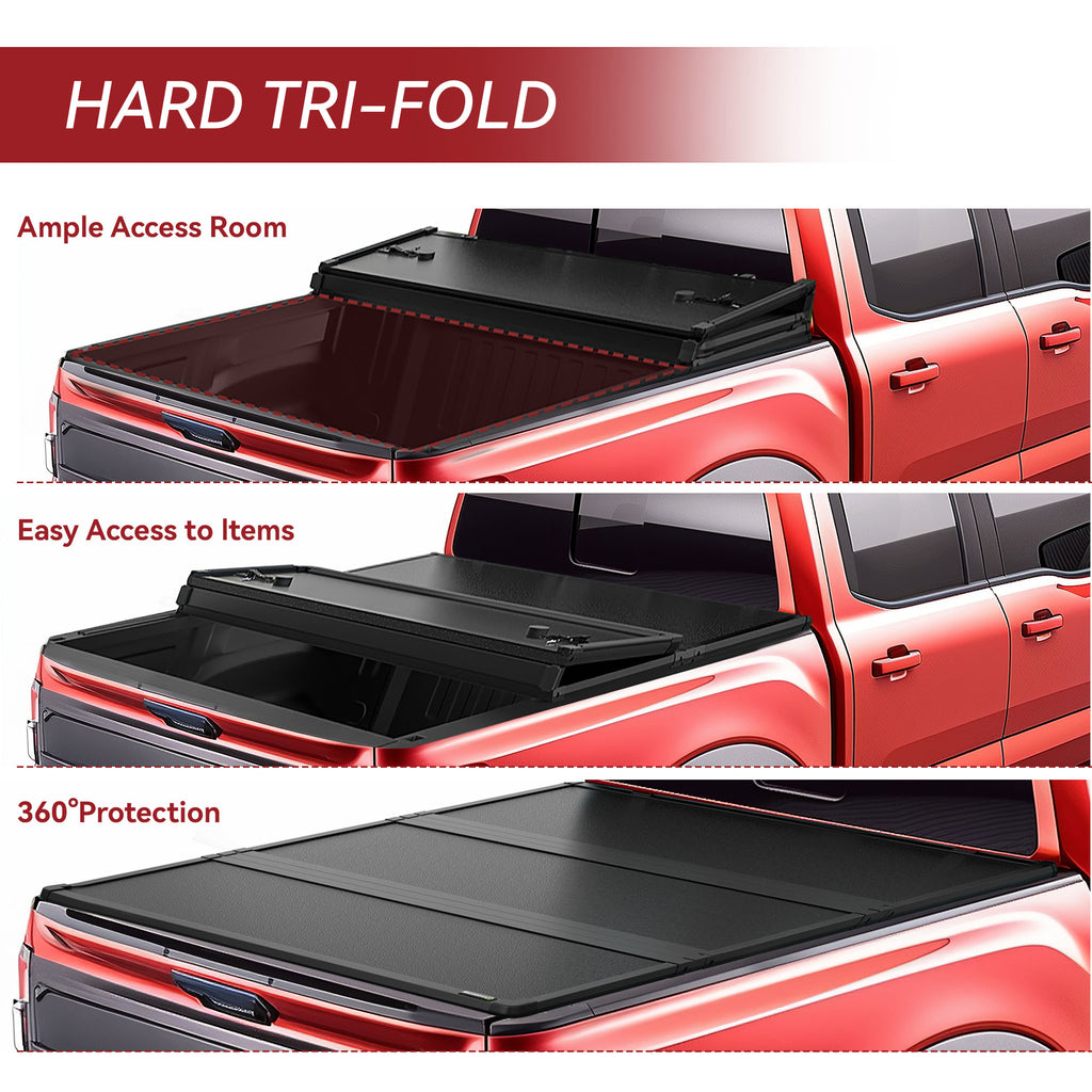 YITAMOTOR® FRP Hard Tri-fold Truck Bed Tonneau Cover Compatible with Dodge Ram 1500 2002-2024 (Classic & New), Fit for Dodge Ram 2500 3500 2003-2024 6.4ft Bed Without Rambox