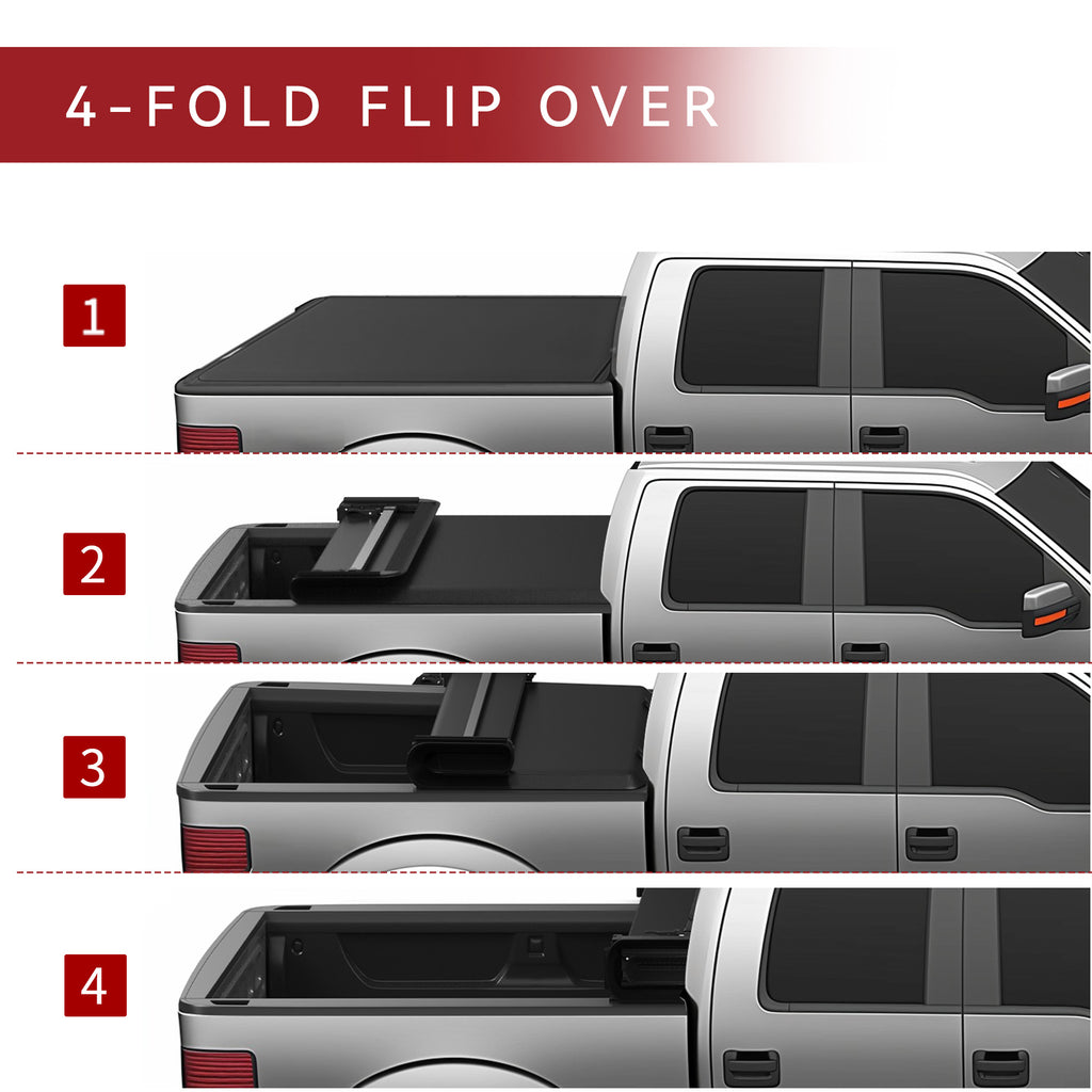 YITAMOTOR® Soft Quad-Fold Tonneau Cover for 2003-2024 Dodge Ram 2500/3500, 8ft Fleetside Bed, No Rambox