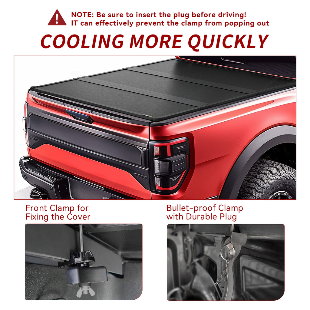 YITAMOTOR® FRP Hard Tri-Fold Truck Bed Tonneau Cover Compatible with 2015-2024 Chevy Colorado/GMC Canyon 5.2 ft Bed