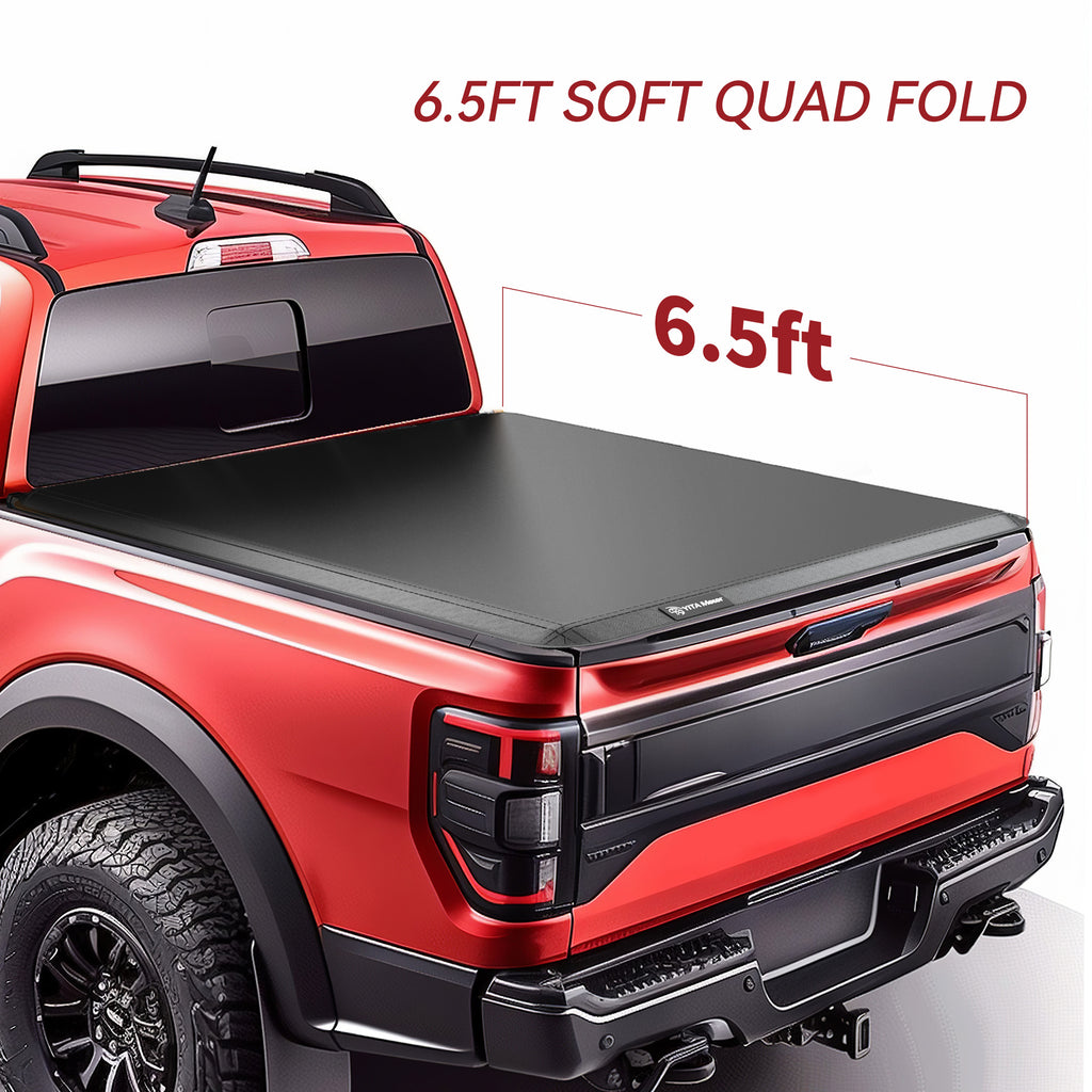 YITAMOTOR® Soft Quad Fold 2009-2014 Ford F-150 (excepto serie Raptor), cubierta estilo plataforma para caja de camioneta de 6.5 pies Styleside