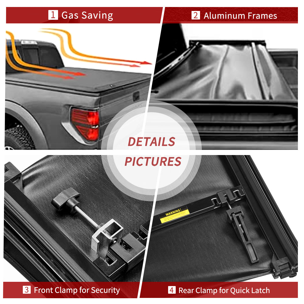 YITAMOTOR® Soft Tri-Fold 2005-2015 Toyota Tacoma, Fleetside caja de 6 pies con sistema de rieles de cubierta cubierta para caja de camión