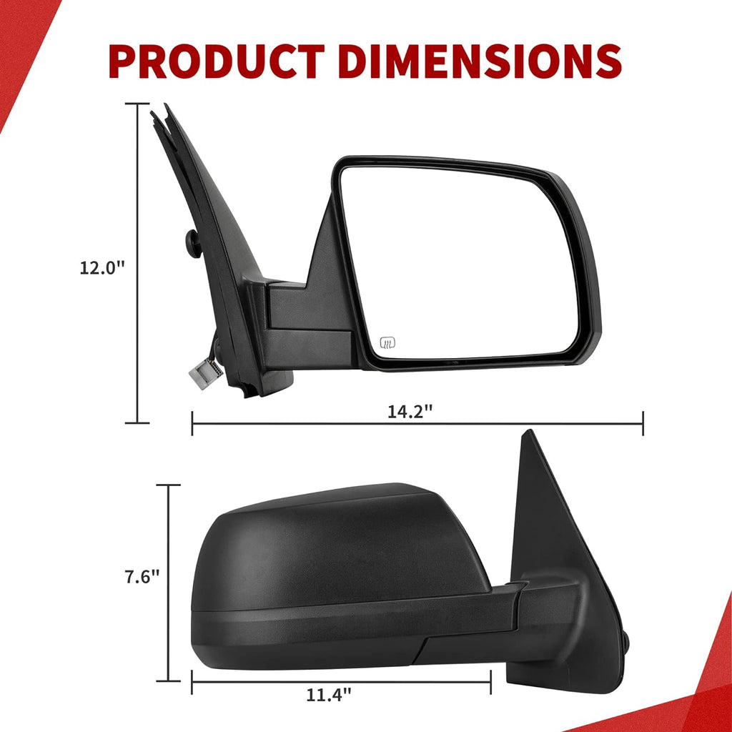 YITAMOTOR® 2007-2013 Toyota Tundra Espejo lateral derecho del pasajero con plegado manual con calefacción eléctrica