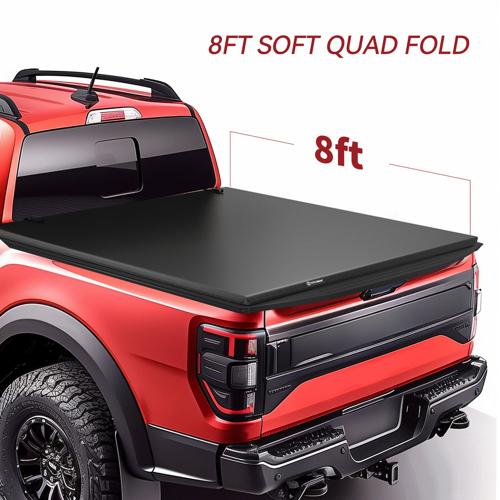 YITAMOTOR® Soft Quad Fold Truck Bed Tonneau Cover Compatible with 1999-2023 Ford F-250 F-350 F250 F350 Super Duty 8 ft Bed