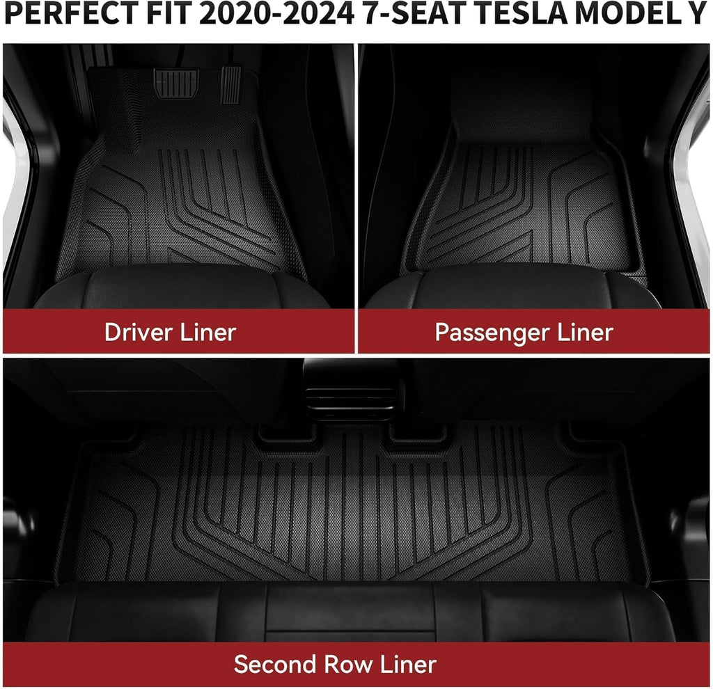 YITAMOTOR® 9PCS Tesla Model Y Floor Mats 7 Seater 2024-2021 Cargo Mats Full Sets All-Weather Floor Mats for Model Y 2024 Accessories ,3D Anti-Slip Rear Trunk Mat Cargo Liners Interior