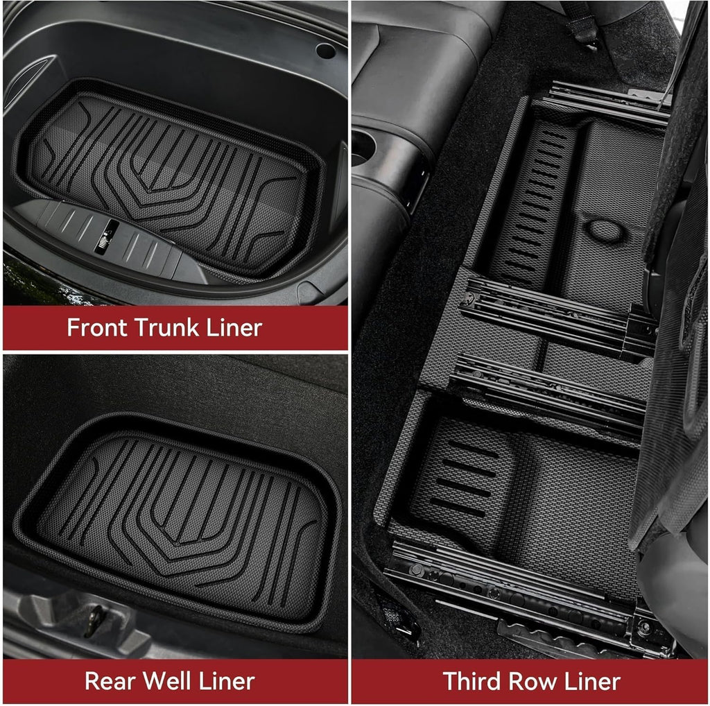 YITAMOTOR® 9-Piece All-Weather Floor Mats & Cargo Mats Set for 2021-2024 Tesla Model Y 7-Seater, 3D Anti-Slip Rear Trunk Mat & Interior Liners