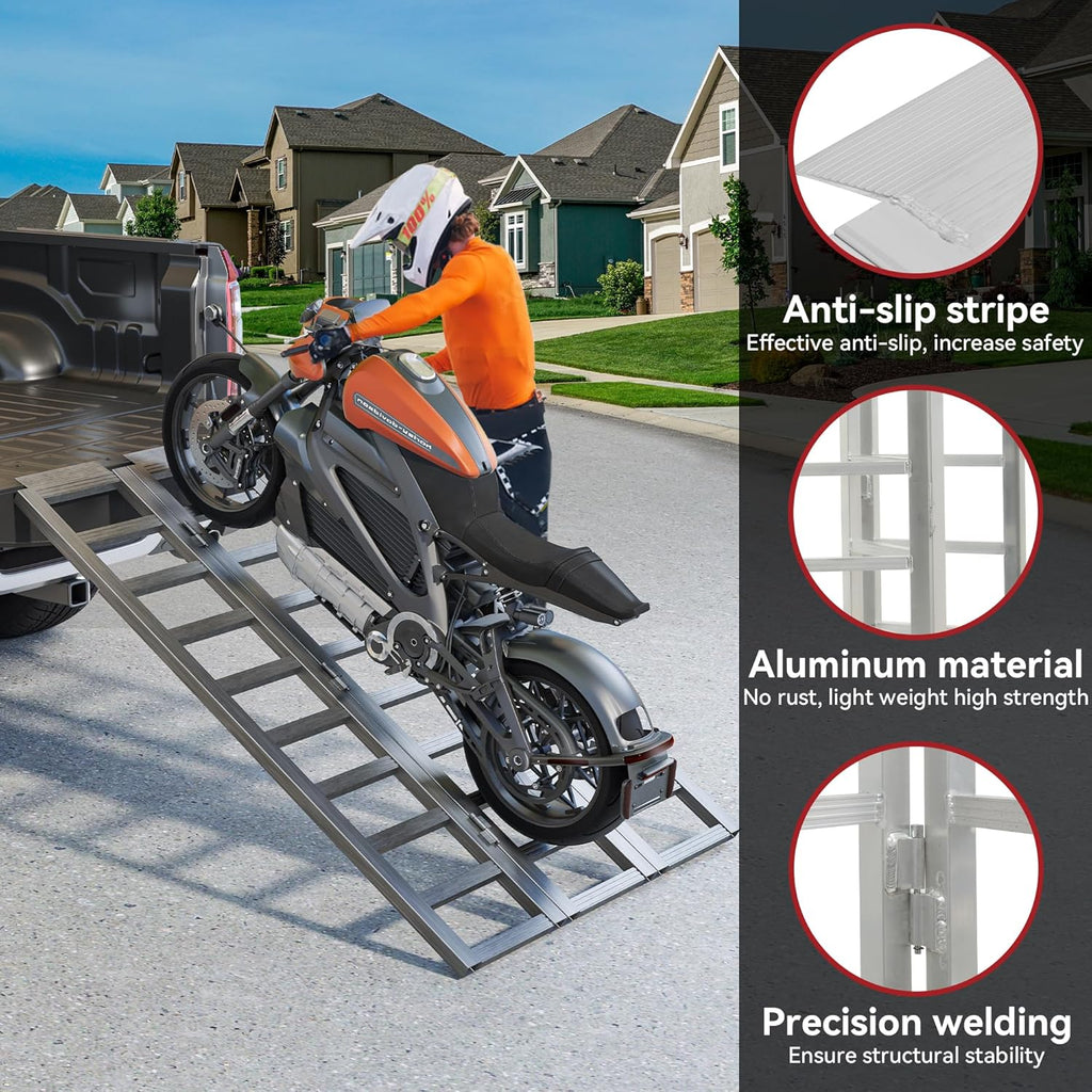 YITAMOTOR® Aluminum Tri-Fold Ramp with Treads, 1500 lbs ATV Ramp, Folding Loading Ramp with Load Strap for Motorcycle, Trailer, Tractor, Truck, ATV/UTV, Lawnmower, Snow Blower, 69" x 44", 1pc