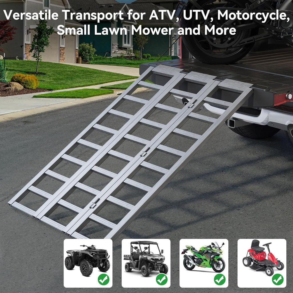 YITAMOTOR® Aluminum Tri-Fold Ramp with Treads, 1500 lbs ATV Ramp, Folding Loading Ramp with Load Strap for Motorcycle, Trailer, Tractor, Truck, ATV/UTV, Lawnmower, Snow Blower, 69" x 44", 1pc