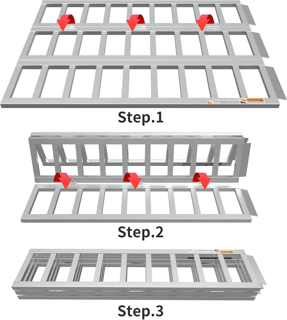 YITAMOTOR® Aluminum Tri-Fold Ramp with Treads, 1500 lbs ATV Ramp, Folding Loading Ramp with Load Strap for Motorcycle, Trailer, Tractor, Truck, ATV/UTV, Lawnmower, Snow Blower, 69" x 44", 1pc