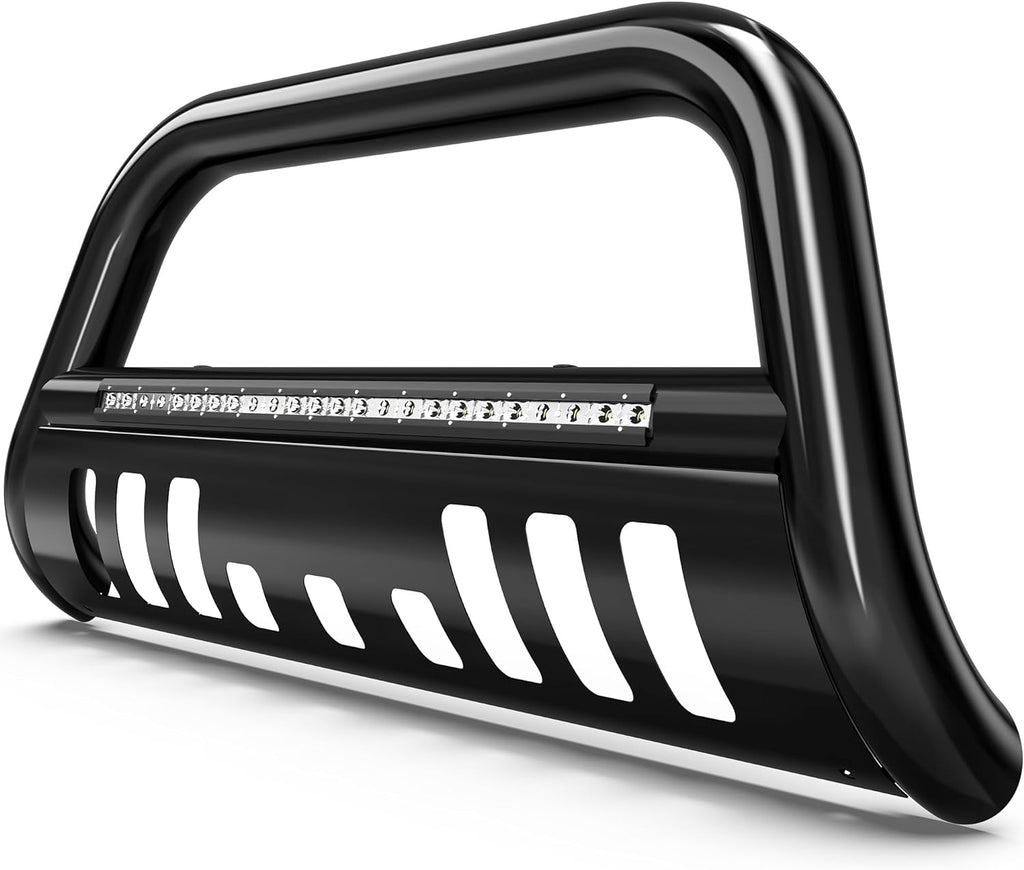 YITAMOTOR® Bull Bar Compatible with 2005-2021 Nissan Frontier w/LED Light Bar, 3" Tubing Brush Guard Pickup Truck Front Bumper Push Bar w/Grille Skid Plate