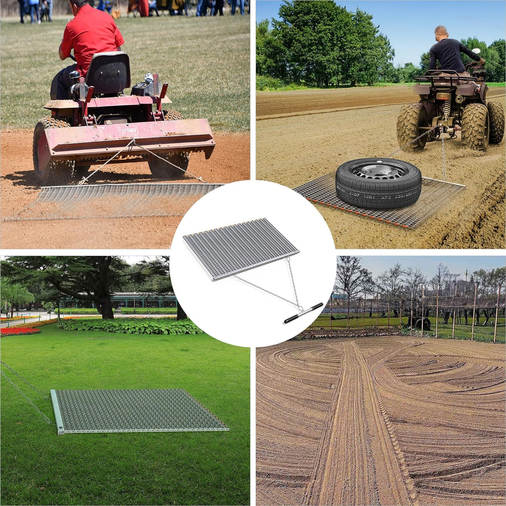 36" x 36" Durable Drag Mat Zinc and Steel Mesh Field Surface Leveling Drag Mat for Manual or Vehicle Pulling