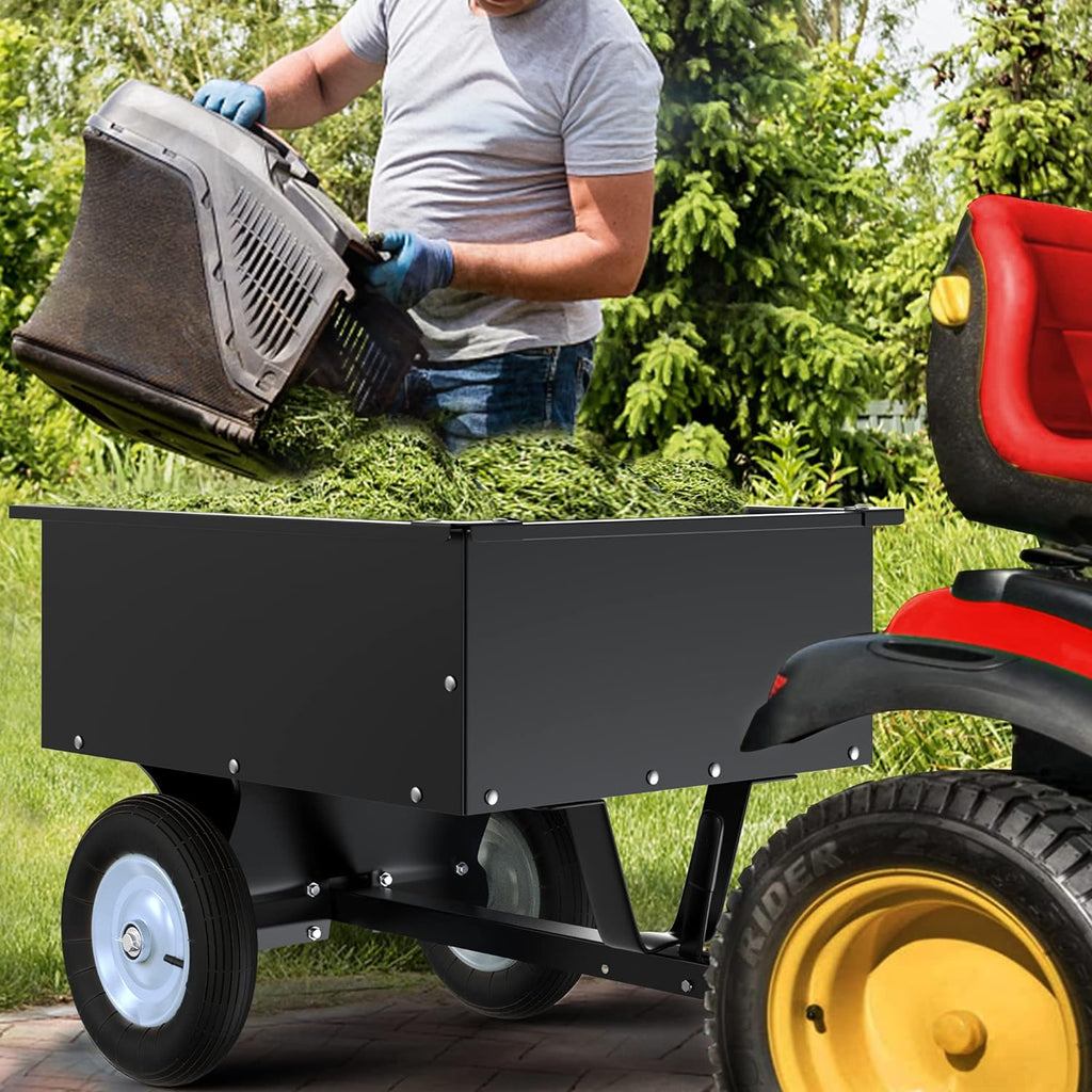 Carro volquete de acero de 350LB y 8 pies cúbicos, remolque ATV/UTV detrás del césped, negro