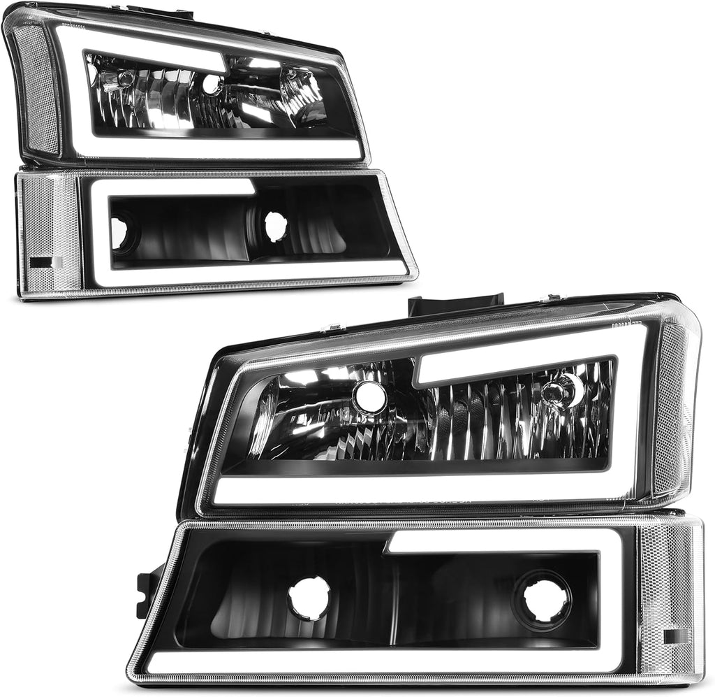 YITAMOTOR® LED DRL Headlight Assembly Compatible with 2003 2004 2005 2006 Chevy Silverado / 2007 Silverado Classic / 03-06 Chevrolet Avalanche (Without Body Cladding) Headlamp Chrome Housing