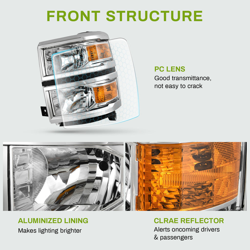 Faros delanteros YITAMOTOR® faros delanteros cromados para Chevy Silverado 1500 2014-2015 lado ámbar