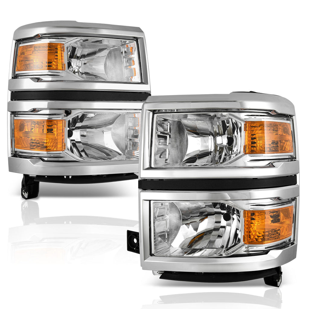 YITAMOTOR® Front Headlights Chrome Headlamps for 2014-2015 Chevy Silverado 1500 Amber Side