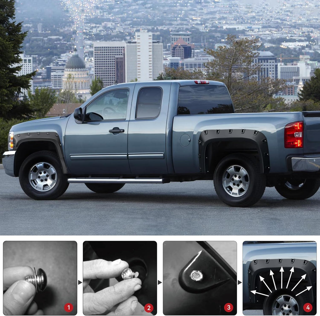 YITAMOTOR® 2007-2013 Chevy Silverado 1500, 2007-2014 2500HD 3500HD, guardabarros de caja de 6.5 y 8.1 pies