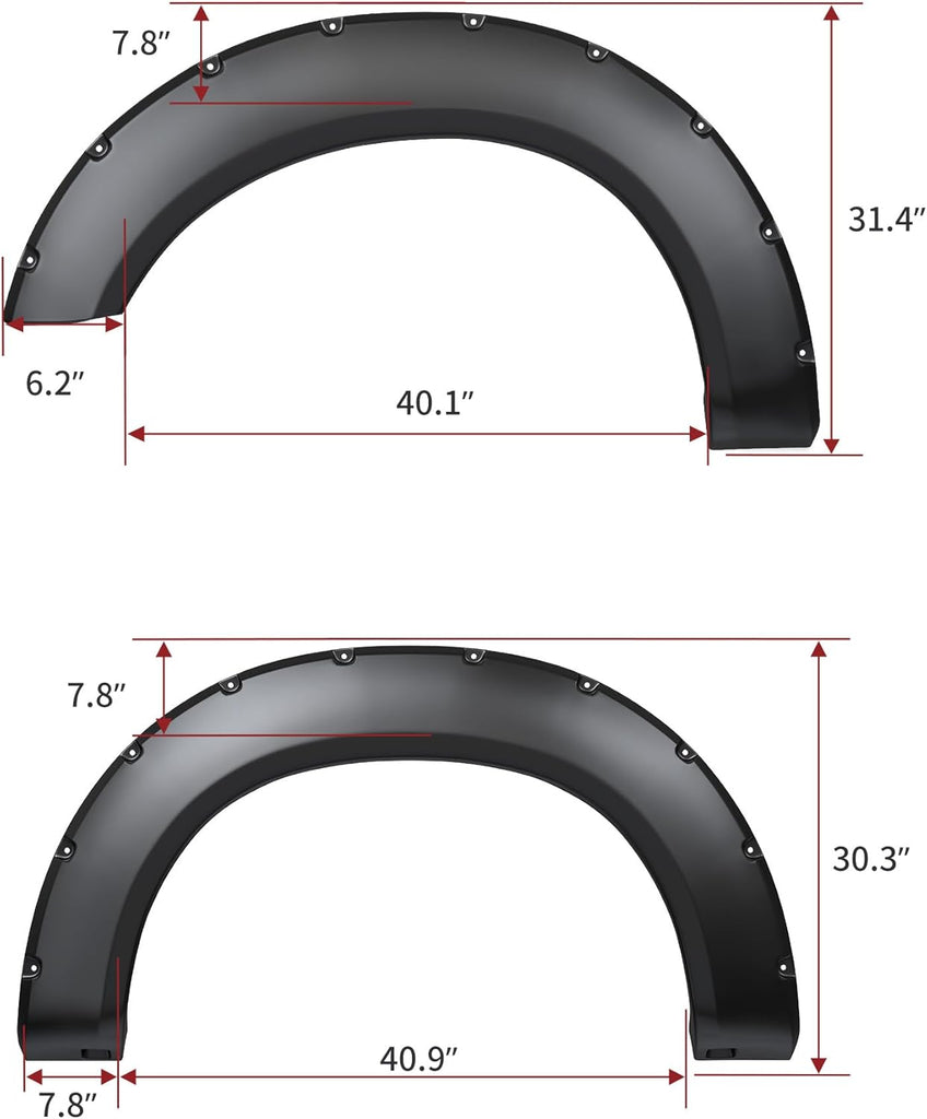 YITAMOTOR® Guardabarros lisos compatibles con Ford F-250 F-350 Super Duty 2011-2016 (excluye modelos dobles), estilo bolsillo remachado con pernos, 4 piezas de guardabarros pintables