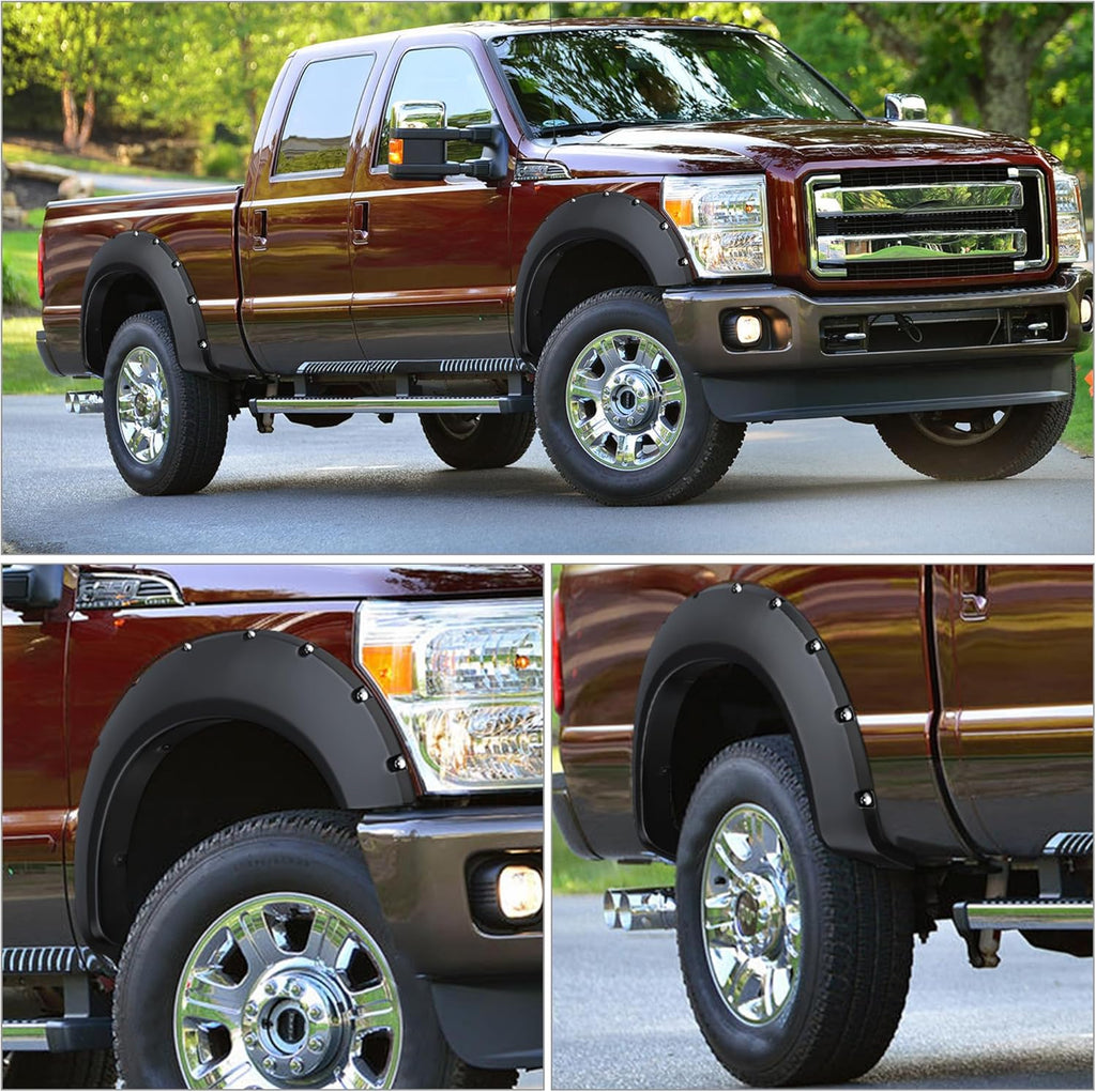 YITAMOTOR® Guardabarros lisos compatibles con Ford F-250 F-350 Super Duty 2011-2016 (excluye modelos dobles), estilo bolsillo remachado con pernos, 4 piezas de guardabarros pintables