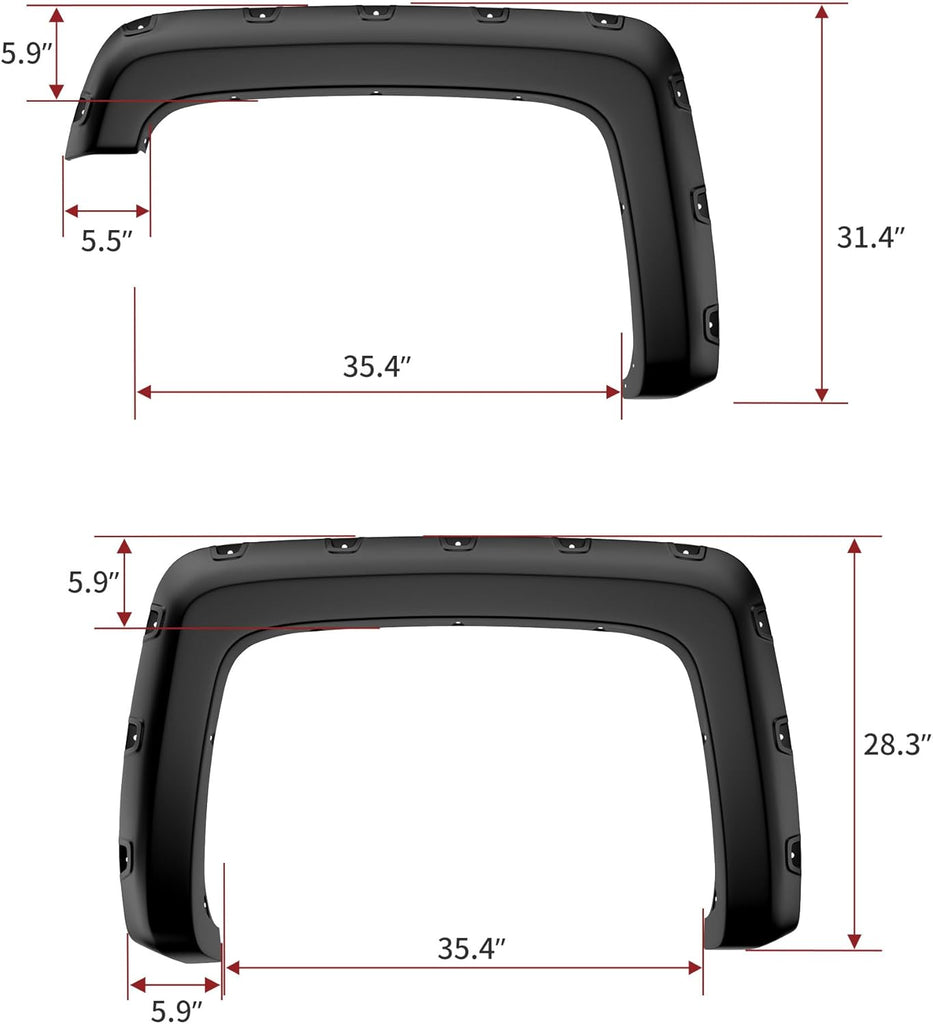 YITAMOTOR® Smooth Fender Flares Compatible with 2014-2018 Chevrolet Silverado 1500 5.8'（Short Bed）, Pocket Bolt-Riveted Style, 4 Pcs Paintable Wheel Flares