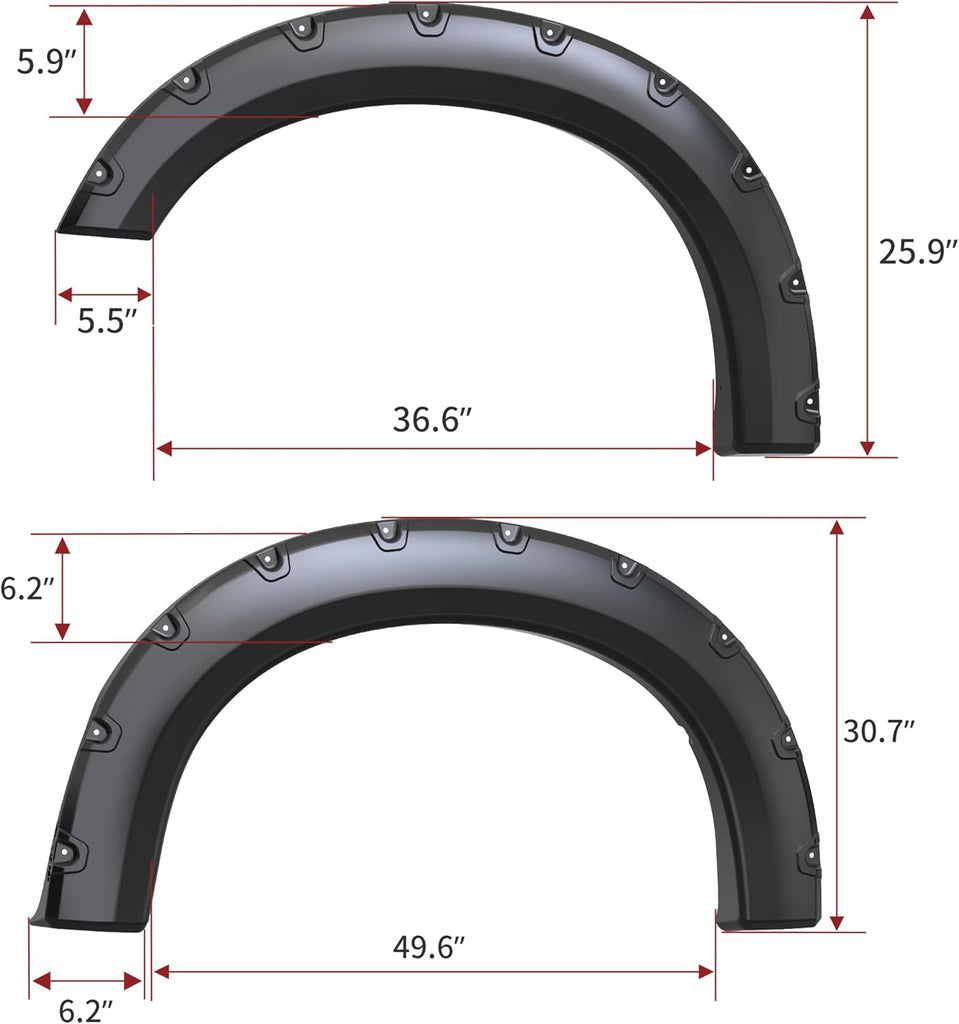 YITAMOTOR® 2008-2010 Ford F-250 F-350 Super Duty Fender Flares, Textured Matte Black Finish