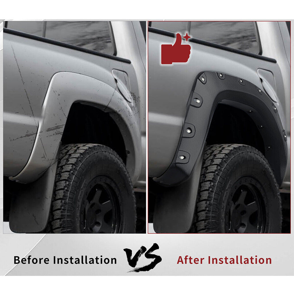 YITAMOTOR® Fender Flares, Compatible with 2012-2015 Toyota Tacoma (73.5" Long Bed), Textured Black Finish Pocket Rivet Style Front & Rear Wheel Flares 4PCS