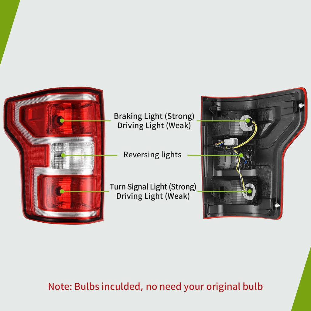 YITAMOTOR® Tail Light Assembly For 18-20 Ford F150 Halogen OE Replacement with Bulbs and Harness Red Brake Tail Light Rear Lamp - Left & Right Side