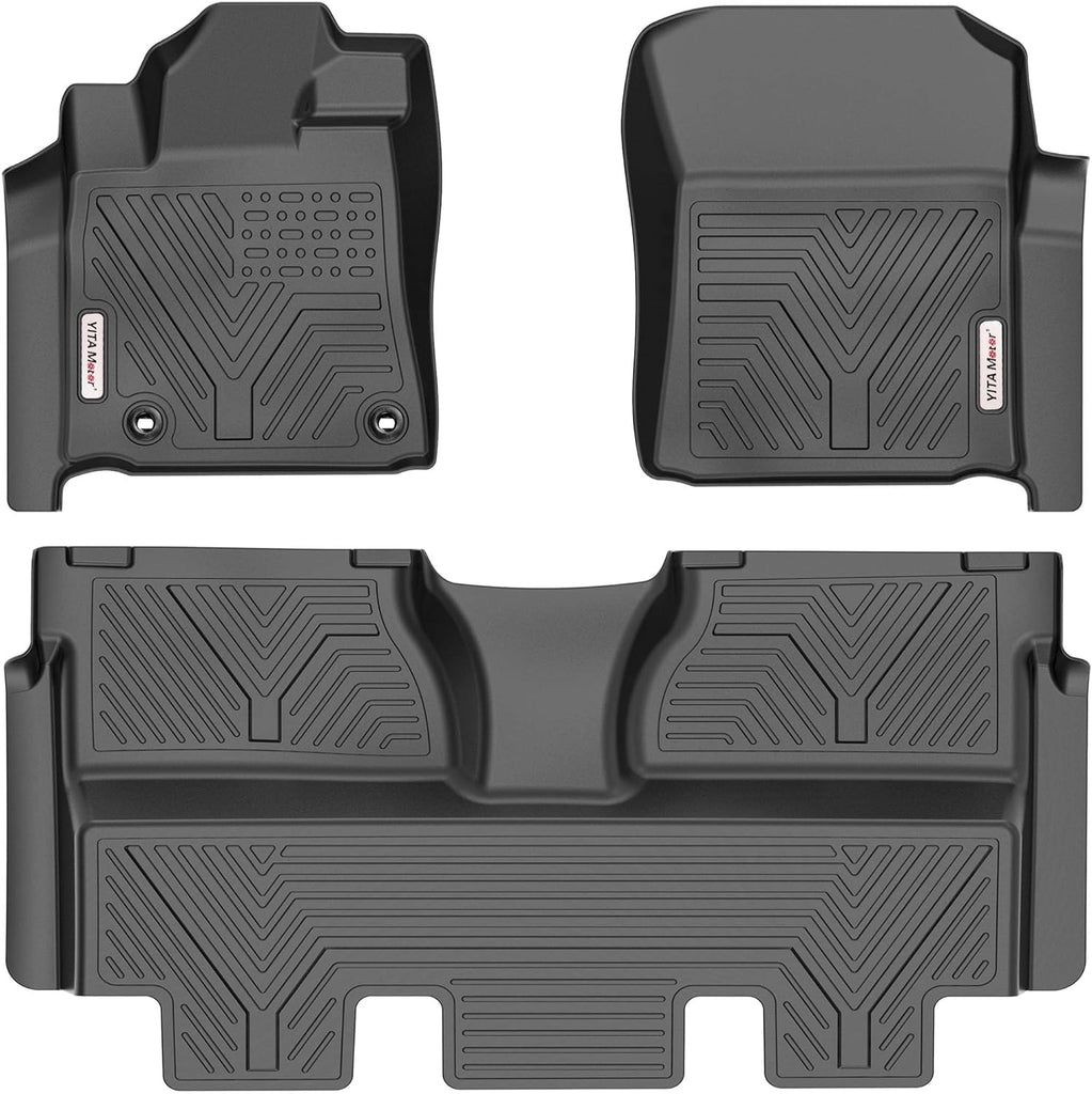 YITAMOTOR® Custom Fit All-Weather Floor Mats for 2014-2021 Toyota Tundra CrewMax Cab (with Coverage Under 2nd Row Seat), Black TPE Floor Liners for 1st & 2nd Row