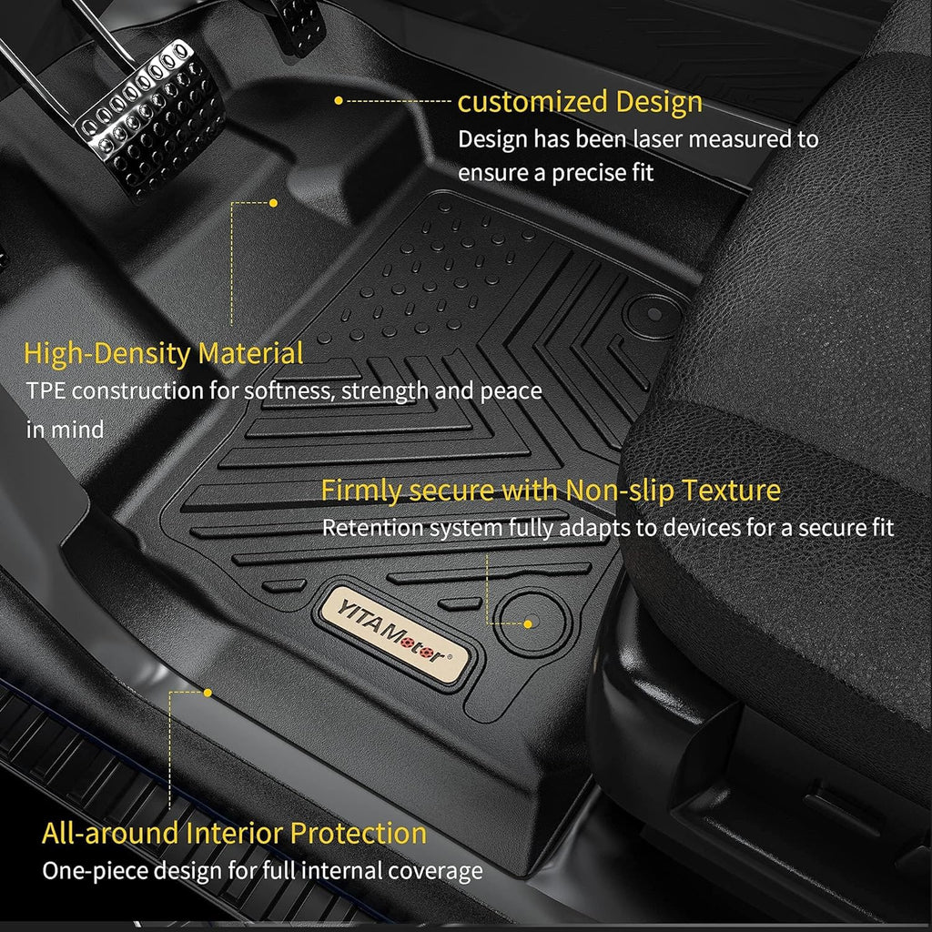 YITAMOTOR® Custom Fit All-Weather Floor Mats for 2014-2021 Toyota Tundra CrewMax Cab (with Coverage Under 2nd Row Seat), Black TPE Floor Liners for 1st & 2nd Row