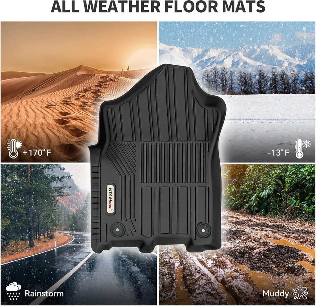 YITAMOTOR® Floor Mats Fit for Ram 2500/3500 Crew Cab 2024-2019, TPE All Weather Ram 2500 Floor Liners Include 1st & 2nd Row, Black