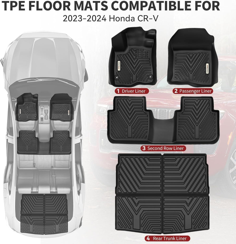 YITAMOTOR® All-Weather Floor Mats & Cargo Liner for 2023-2025 Honda CR-V (Not for Hybrid), TPE Front, Rear & Cargo Mat Set with Anti-Slip Tray