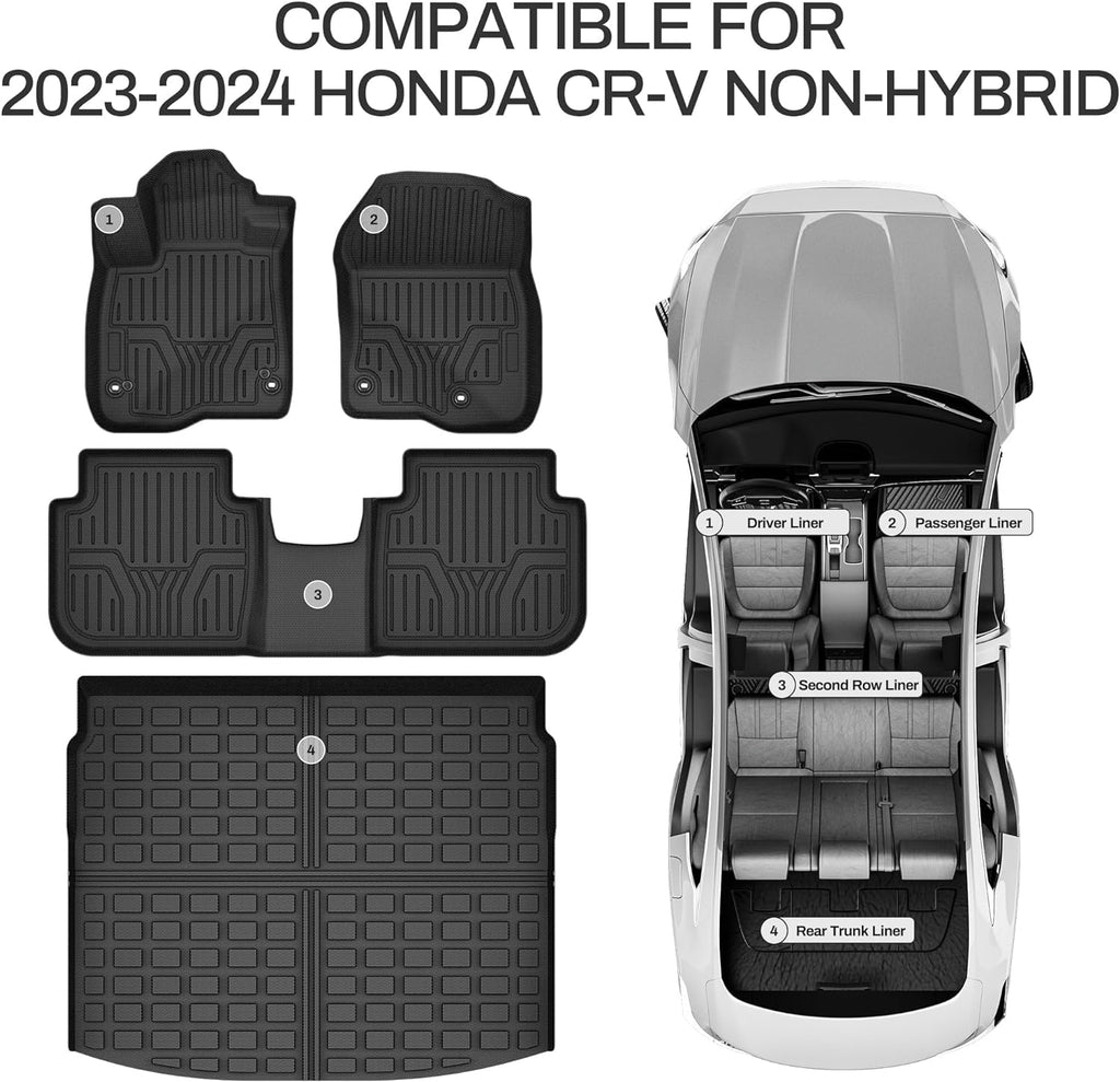 YITAMOTOR® All-Weather Floor Mats for 2023-2025 Honda CR-V (Non-Hybrid), Custom TPE Floor Liners & Cargo Deck Mat, Black