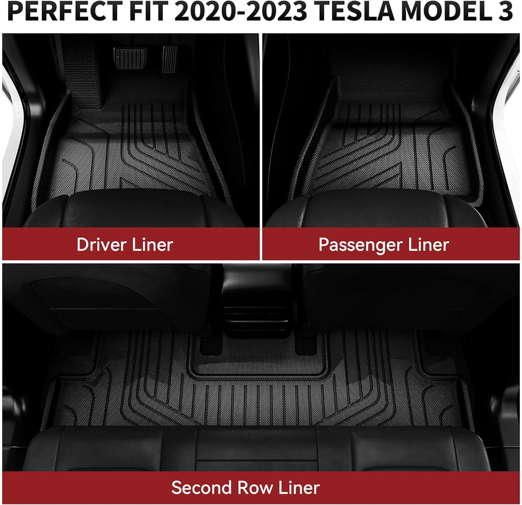 YITAMOTOR® Tesla Modelo 3 Juego de tapetes de piso de ajuste personalizado 2020-2024, revestimientos de carga de TPE para todo clima, bandeja de carga trasera, tapete para piso automotriz, accesorios interiores, negro